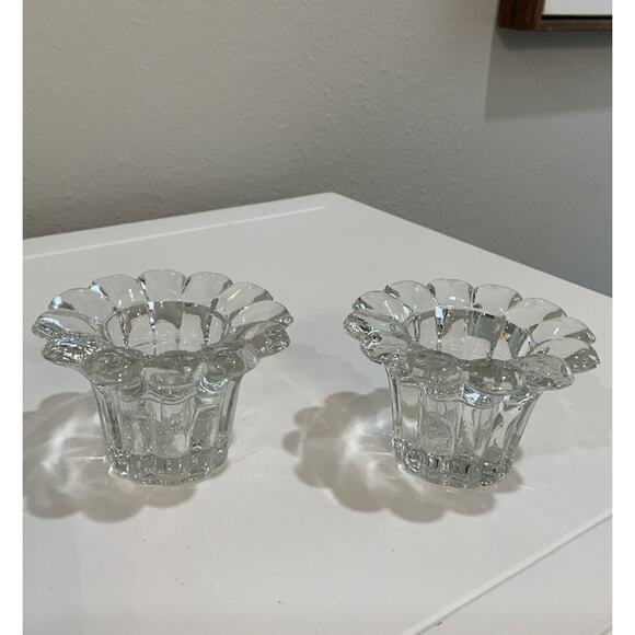 Vtg Darby Clear Crystal Candleholder Candlestick Holder Taper Flower Shaped NOS - Picture 6 of 14